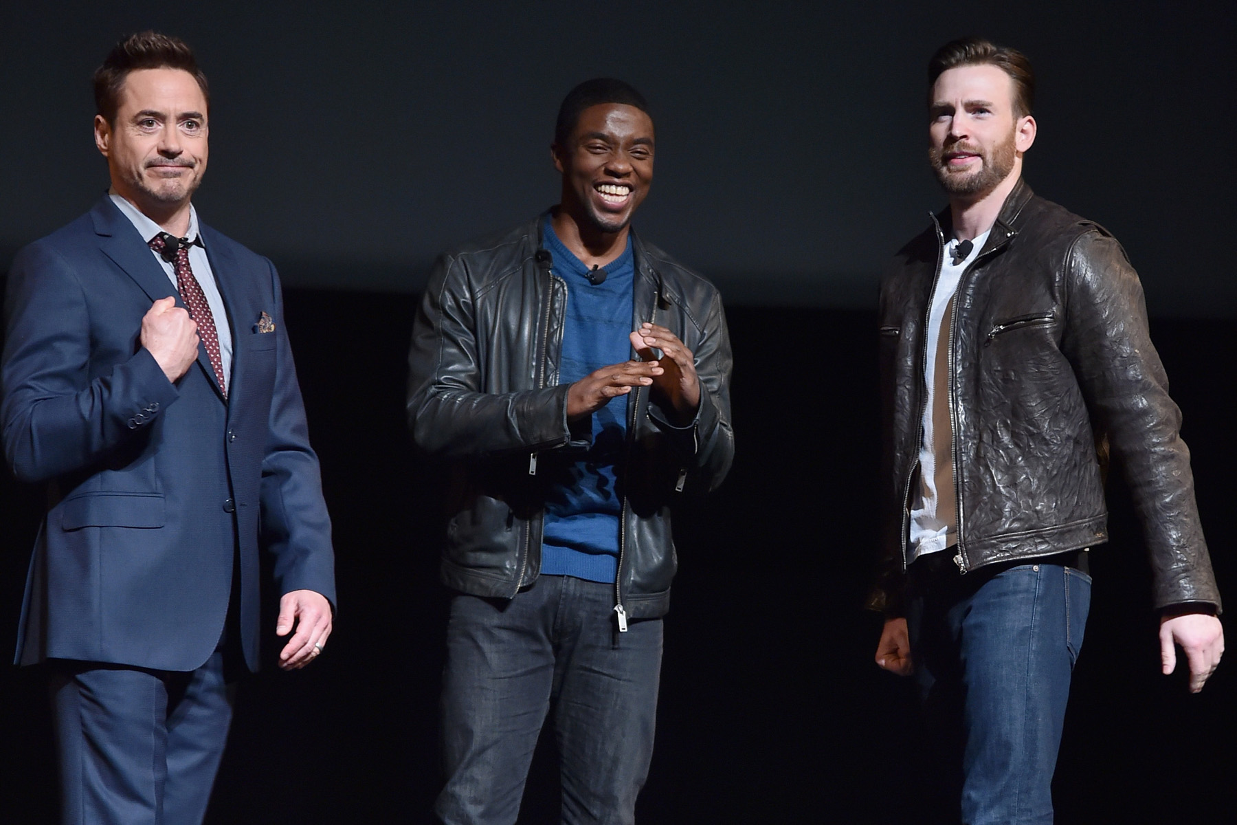 Chadwick Boseman with Robert Downey Jr. and Chris Evans