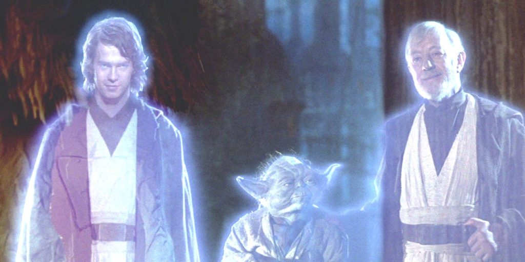 star wars force ghosts anakin-yoda-and-obi-wans-ghost-jamboree-at-the-end-ofreturn-of-the-jedi