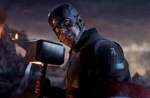 Captain America wielding Mjönlir in Endgame.