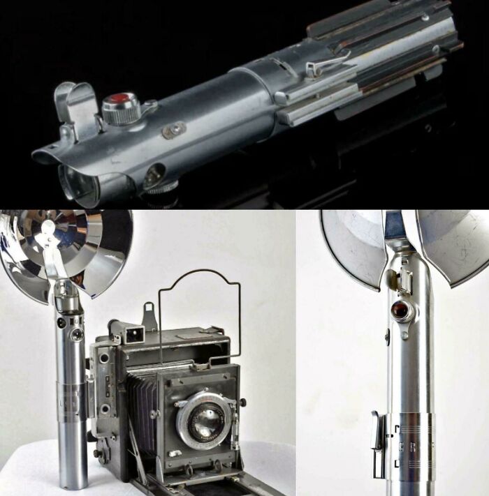 Luke Skywalker's lightsaber from The Star wars is a flash handle from a vintage camera.