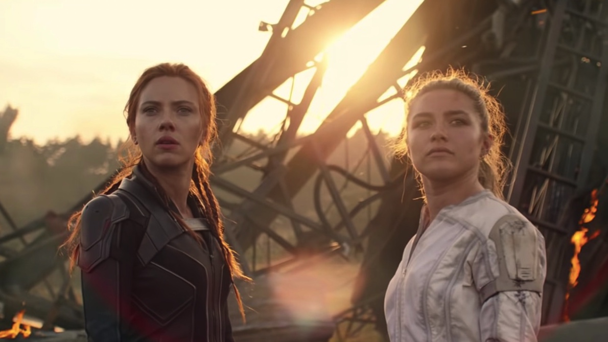 Scarlett Johansson as Natasha Romanoff and Florence Pugh as Yelena Belova in Black Widow