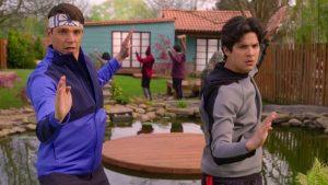 Daniel (Ralph Macchio) and Miguel (Xolo Mariduena) in Cobra Kai