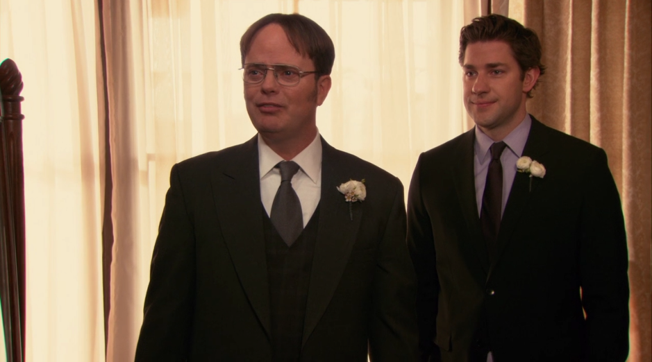 1. The BESTEST Mensch Like any other true friend, Jim knew who Dwight respected the most in his life and who he wanted so dearly to be present at his wedding. That man was his former boss, Michael Scott. So, Jim surprised Dwight as his final step of the "Gutenprank" and not only invited Michael to the wedding, but also made him the best man or Best Mensch, thus becoming himself the Bestest Mensch!