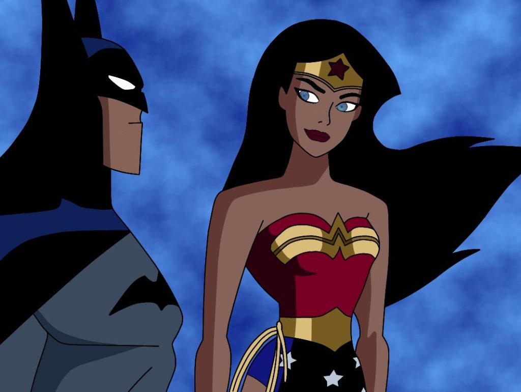 Batman and Wonder Woman looking at each other