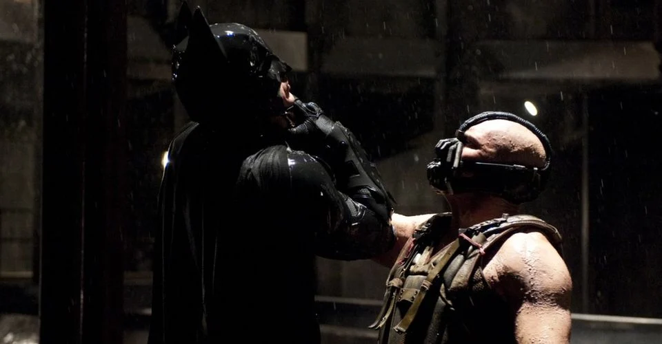 Tom Hardy and Christian Bale as Batman and Bane