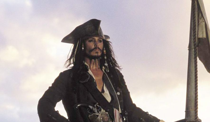 Johnny Depp as Captain Jack Sparrow.