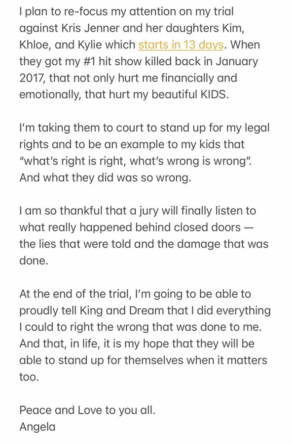 Chyna's tweet regarding the trial