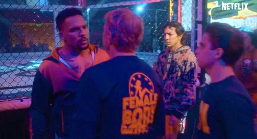 A shot from the Cobra Kai trailer with Eryk Anders