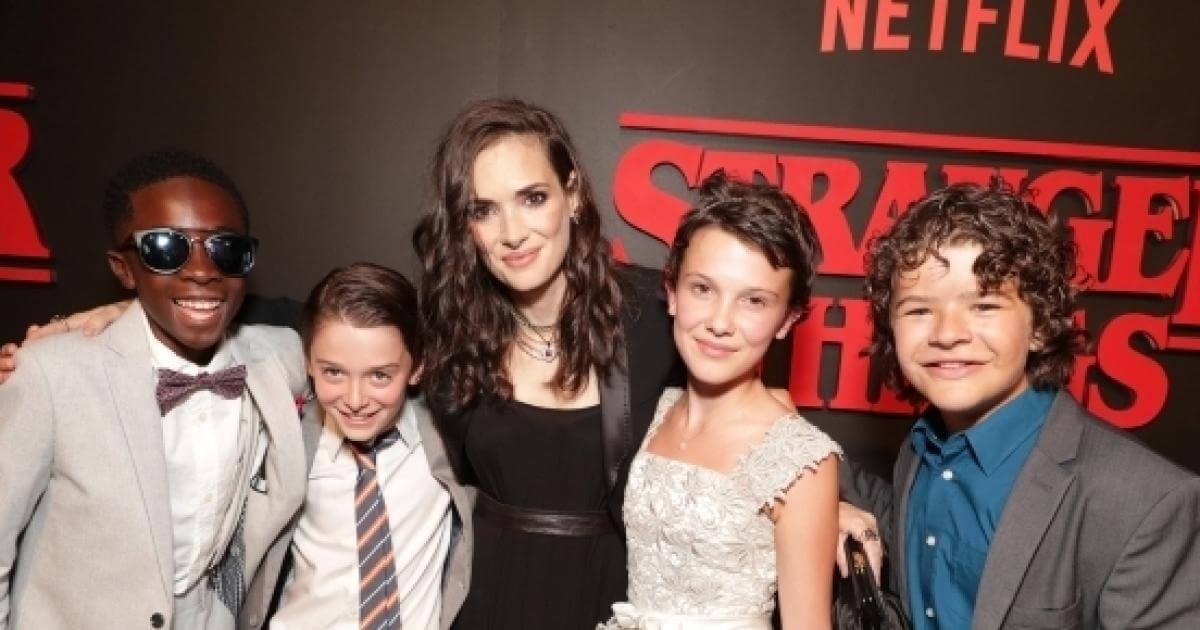 Winona Ryder with Stranger Things cast