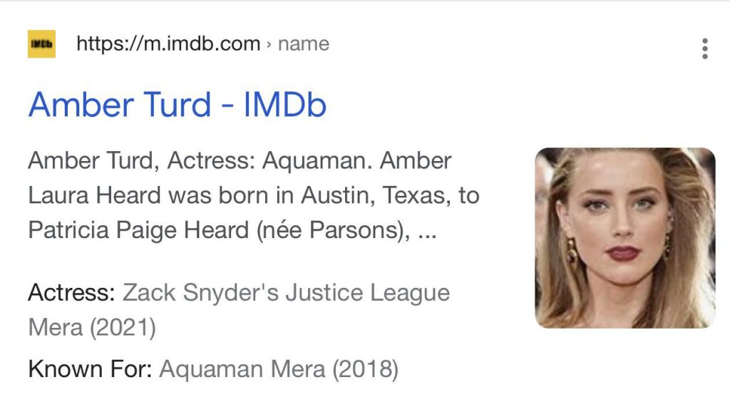 Amber heard has her name changed on IMDB to amber turd