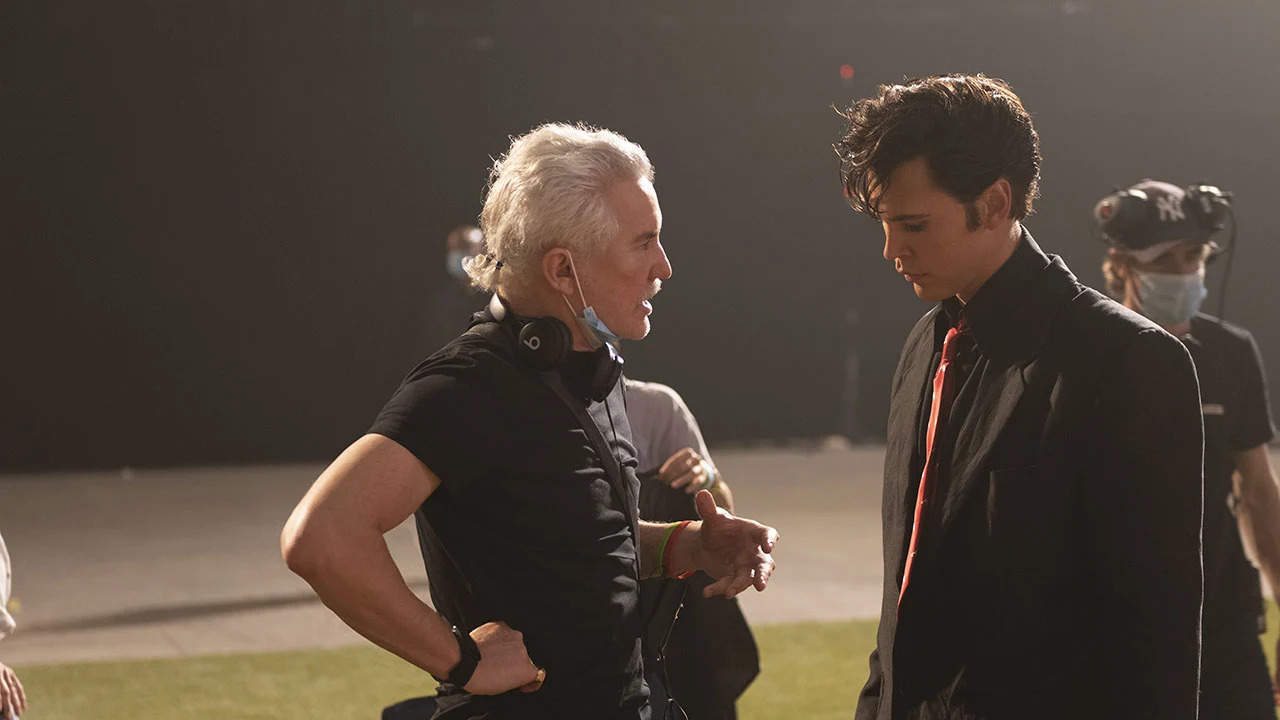 Baz Luhrmann on the set of Elvis with Austin Butler