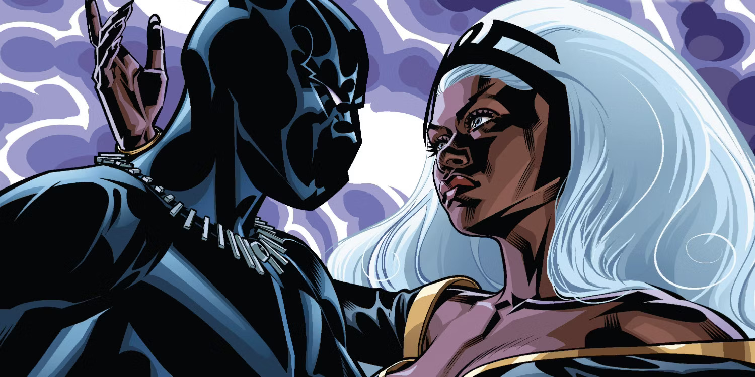 A comic panel showing Black Panther and Storm.