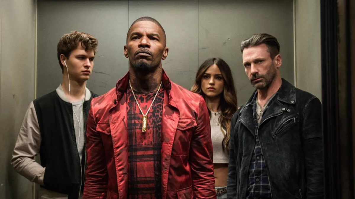 Ansel Elgort, Jamie Foxx, Eiza Gonzáles, and Jon Hamm in Baby Driver