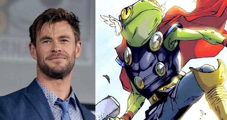 Chris Hemsworth (left) and Throg (right)