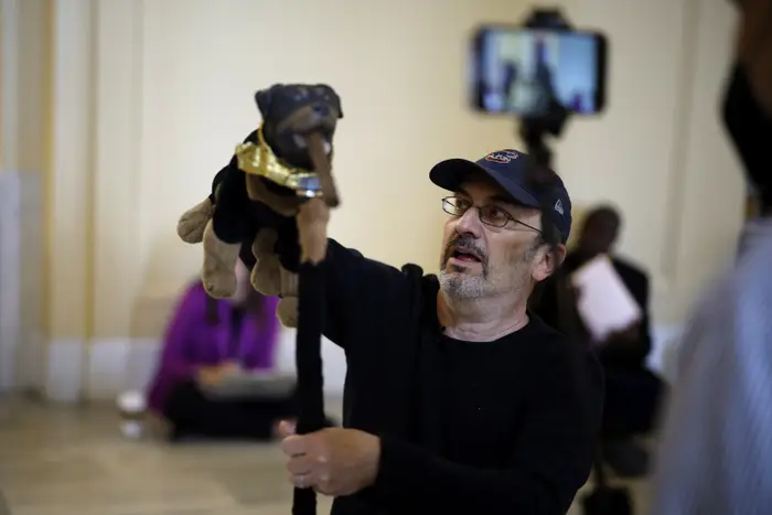 One of the crew members (Robert Smigel) performing at the US Capitol Building.