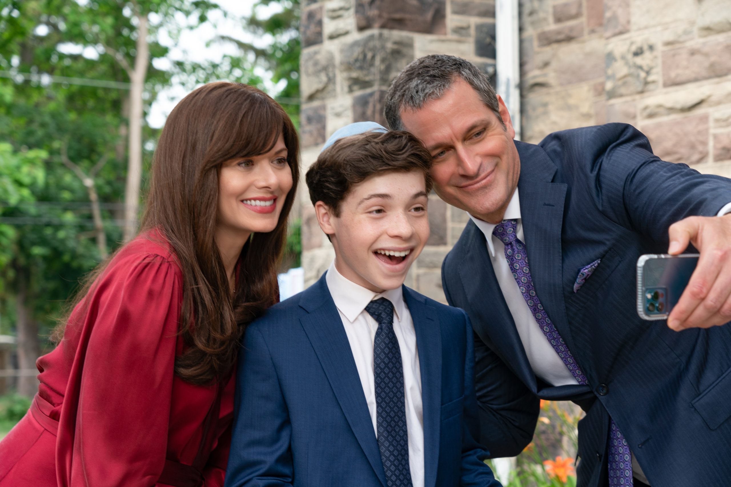 Debra Messing, Eli Golden, and Peter Hermann in 13: The Musical