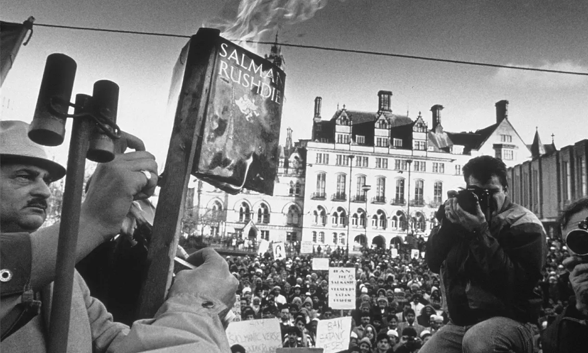 The burning of The Satanic Verses in Bradford in 1989.