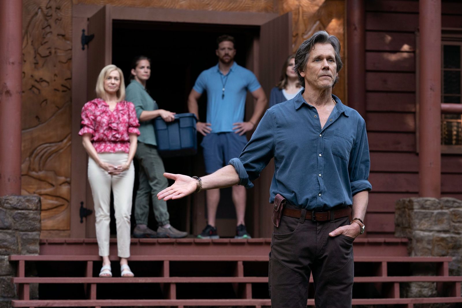 THEY/THEM -- Pictured: (l-r) Carrie Preston as Cora Whistler, Anna Chlumsky as Molly, Boone Platt as Zane, Kevin Bacon as Owen Whistler -- (Photo by: Josh Stringer/Blumhouse)