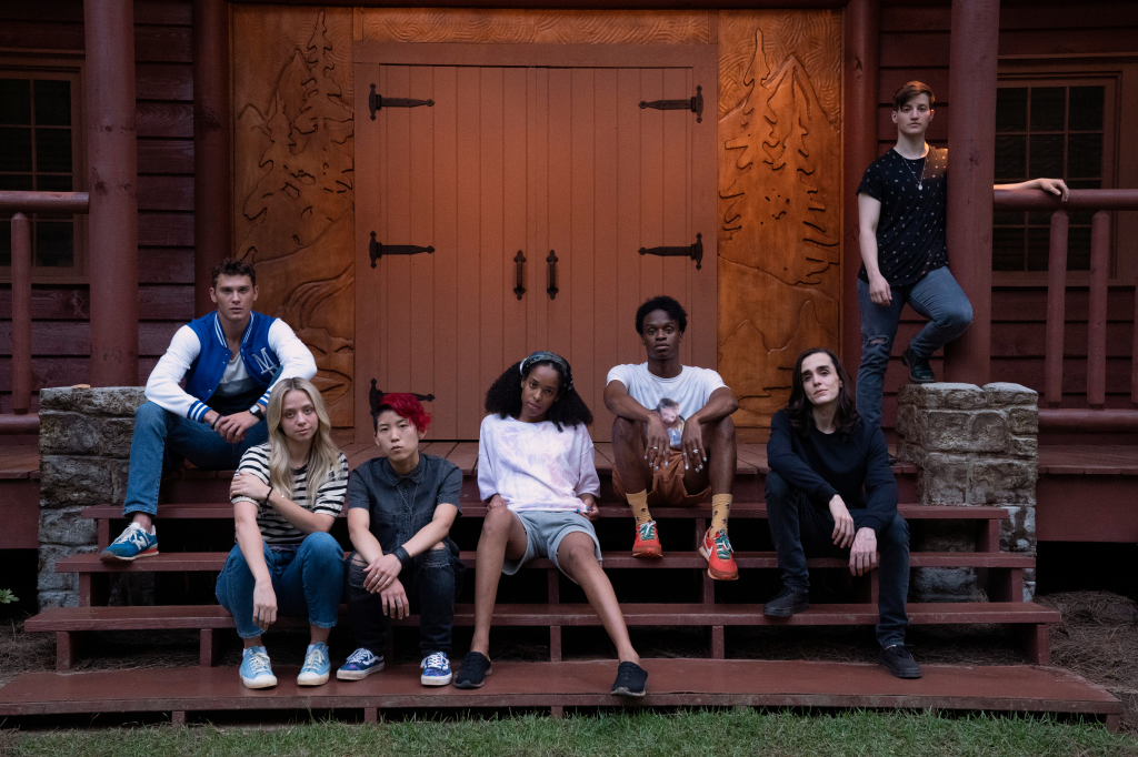 THEY/THEM -- Pictured: (l-r) Cooper Koch as Stu, Anna Lore as Kim, Monique Kim as Veronica, Quei Tann as Alexandra, Austin Crute as Toby, Darwin del Fabro as Gabriel, Theo Germaine as Jordan -- (Photo by: Josh Stringer/Blumhouse)