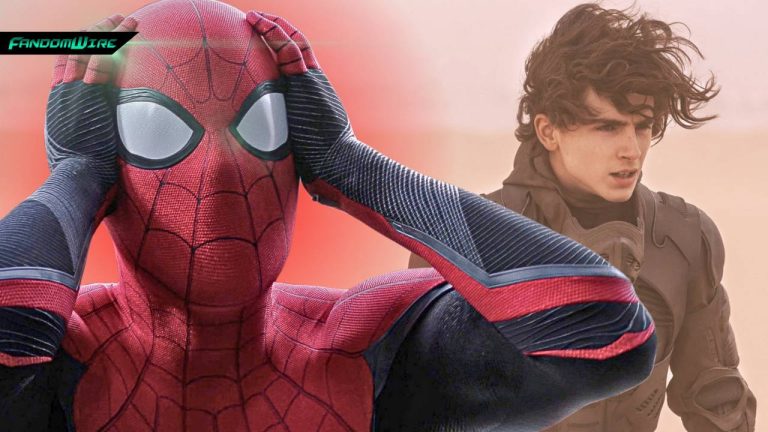 Spider-Man holds his head because Timothée Chalamet is standing behind him